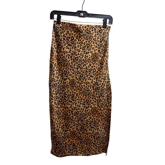 Urban Outfitters Edy Midi Leopard Slip Skirt S Slit Brown Black Satiny Coquette - Picture 1 of 7
